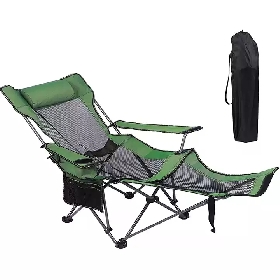 Folding Outdoor Camping Lounge Reclining Chair with Footrest Headrest and Storage Bag